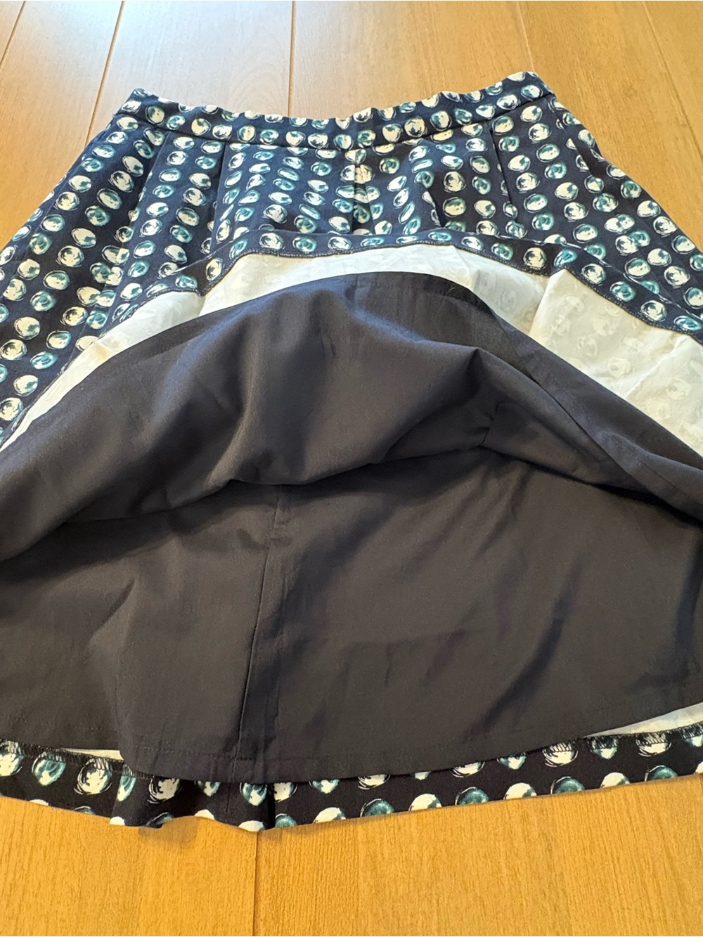 Banana Republic Skater A-Line Skirt Navy Teal Dot Print Lined Pockets Size 8 - Picture 8 of 12